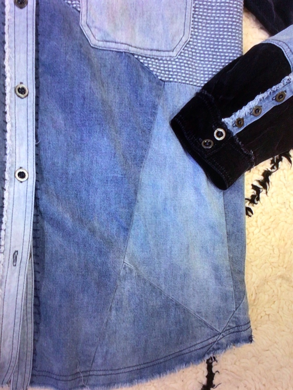 We The Free Patchwork Light Blue Denim Shirt Jacket - Picture 5 of 9